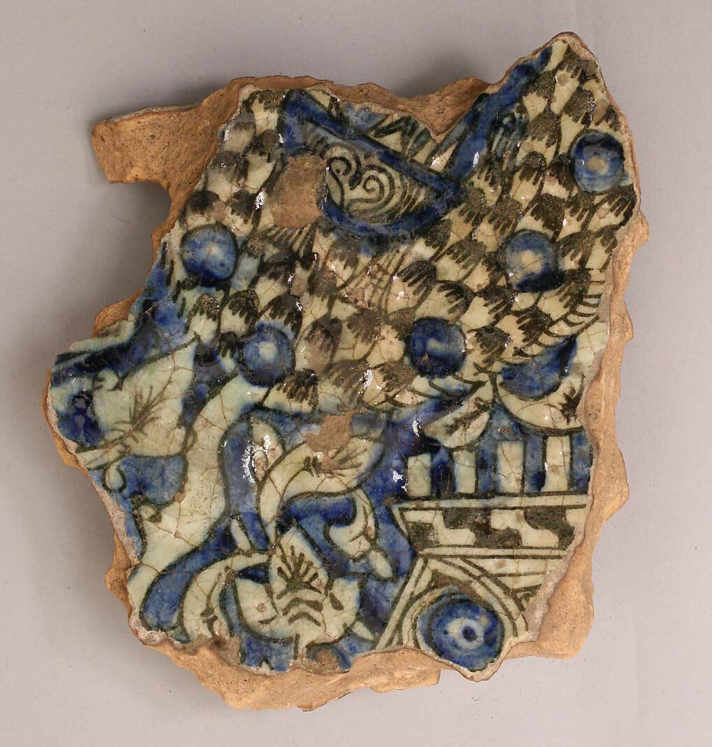 Fragment, Stonepaste; underglaze blue and black; transparent, colorless glaze 