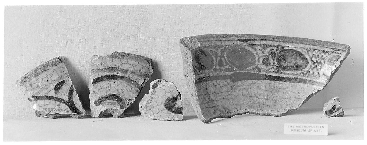 Fragment of a Bowl, Stonepaste; white slip; blue underglaze; transparent, colorless glaze