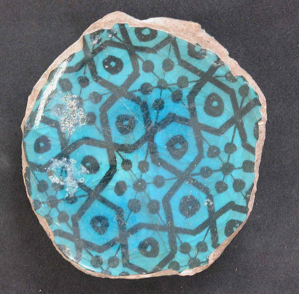 Fragment of a Bowl, Stonepaste; underglaze painted under transparent turquoise glaze 