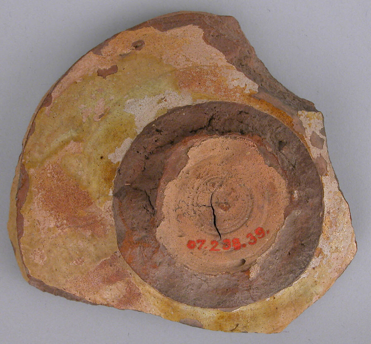Ceramic Fragment, Earthenware; incised decoration through a white slip and coloring under transparent glaze