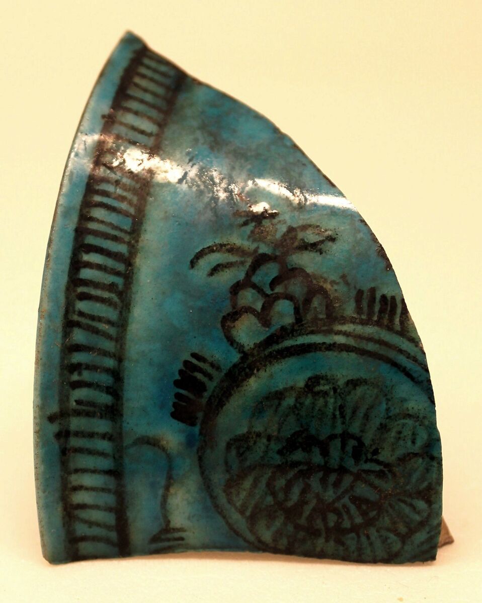 Fragment of a Cup, Stonepaste; underglaze painted under transparent turquoise glaze 