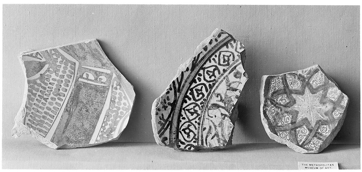 Ceramic Fragment, Composite body; opaque white tin glaze; luster-painted
