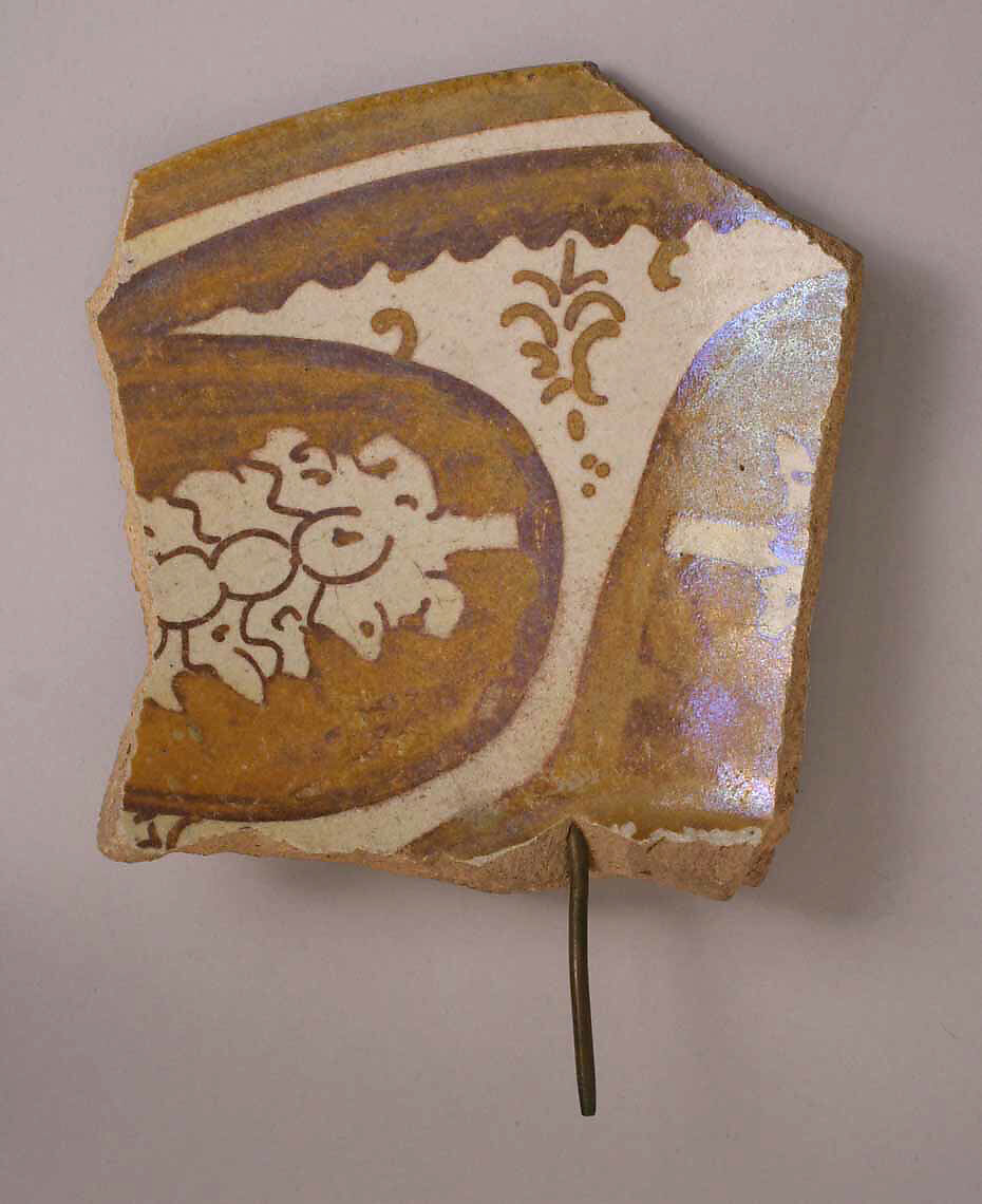 Ceramic Fragment, Stonepaste; opaque white glaze; luster-painted 