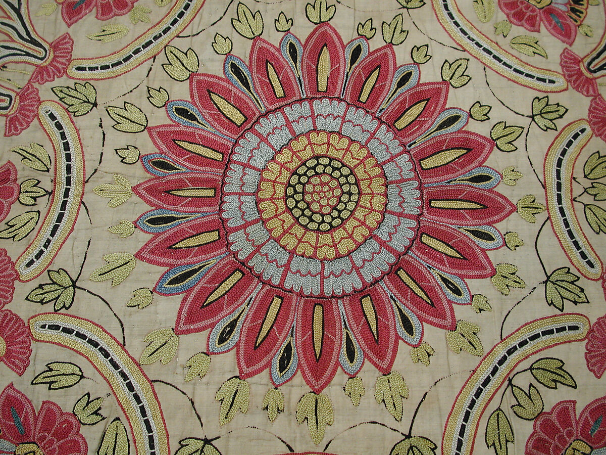 Cover, Silk on cotton; embroidered
