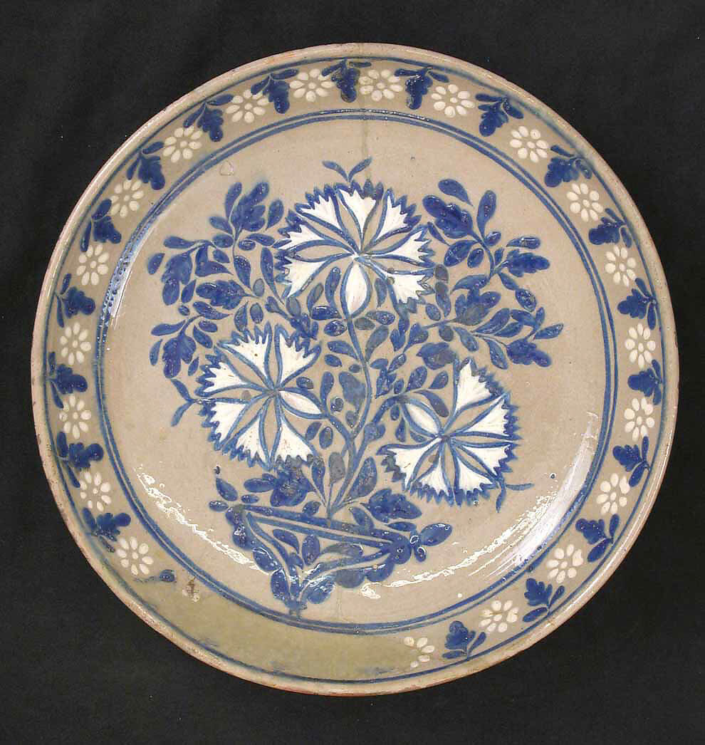 Dish, Earthenware; slip-painted and glazed 