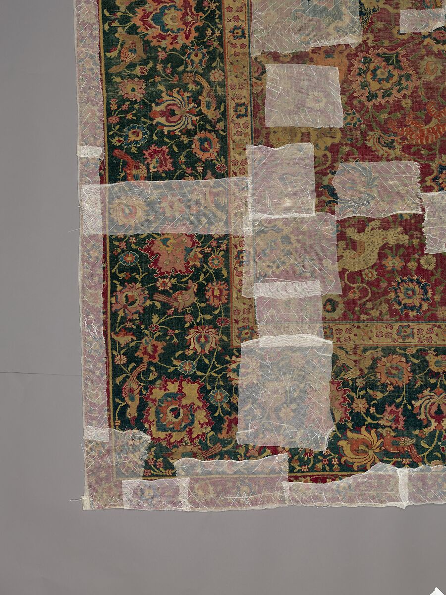 Carpet, Silk (warp), cotton (weft), wool (pile); asymmetrically knotted pile