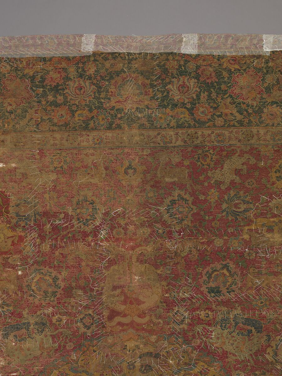 Carpet, Silk (warp), cotton (weft), wool (pile); asymmetrically knotted pile