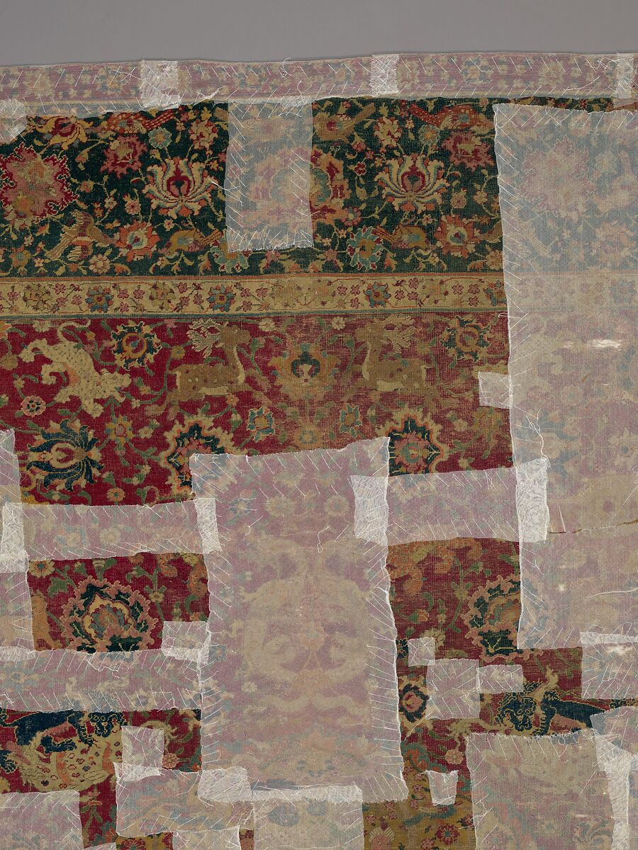 Carpet, Silk (warp), cotton (weft), wool (pile); asymmetrically knotted pile