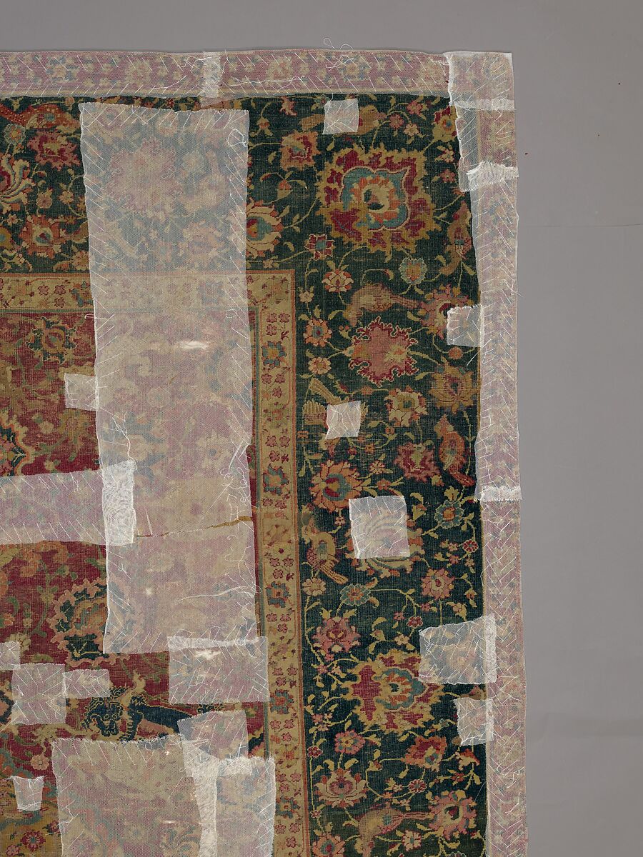 Carpet, Silk (warp), cotton (weft), wool (pile); asymmetrically knotted pile