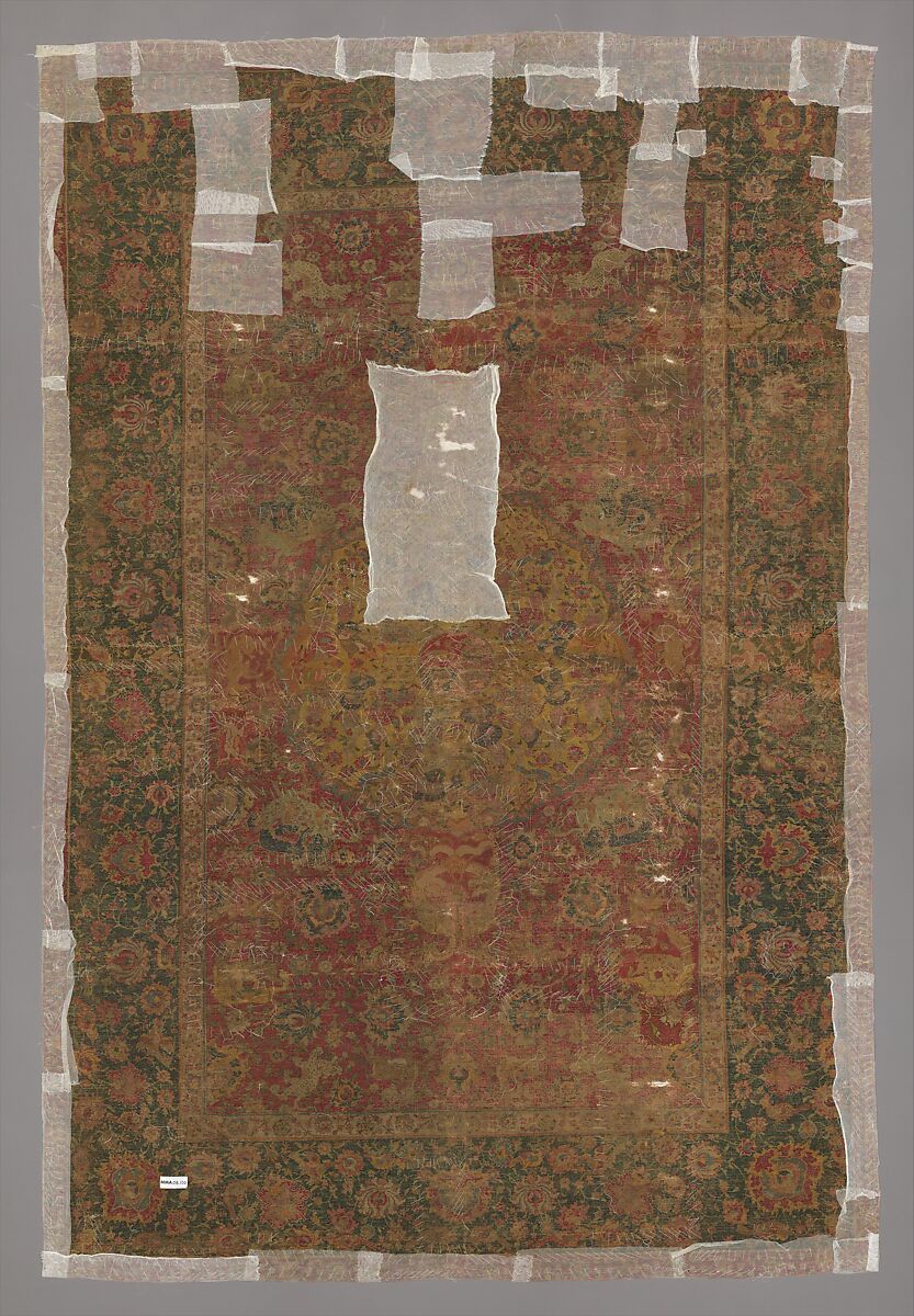 Carpet, Silk (warp), cotton (weft), wool (pile); asymmetrically knotted pile