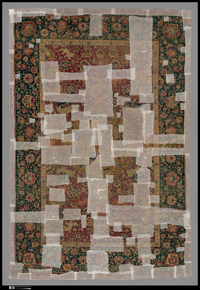 Carpet, Silk (warp), cotton (weft), wool (pile); asymmetrically knotted pile