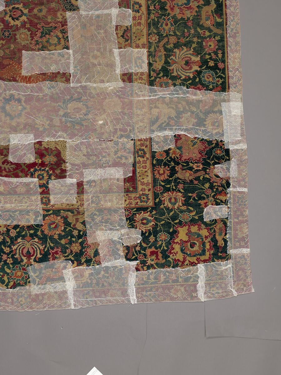 Carpet, Silk (warp), cotton (weft), wool (pile); asymmetrically knotted pile