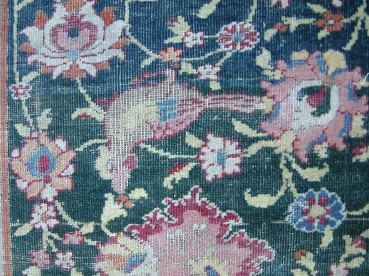 Carpet, Silk (warp), cotton (weft), wool (pile); asymmetrically knotted pile