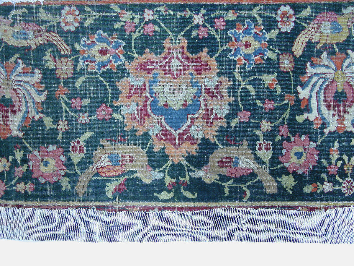 Carpet, Silk (warp), cotton (weft), wool (pile); asymmetrically knotted pile
