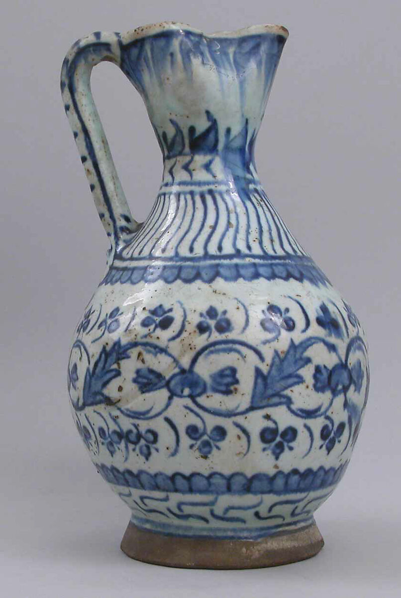 Ewer, Stonepaste; slip-painted and glazed 