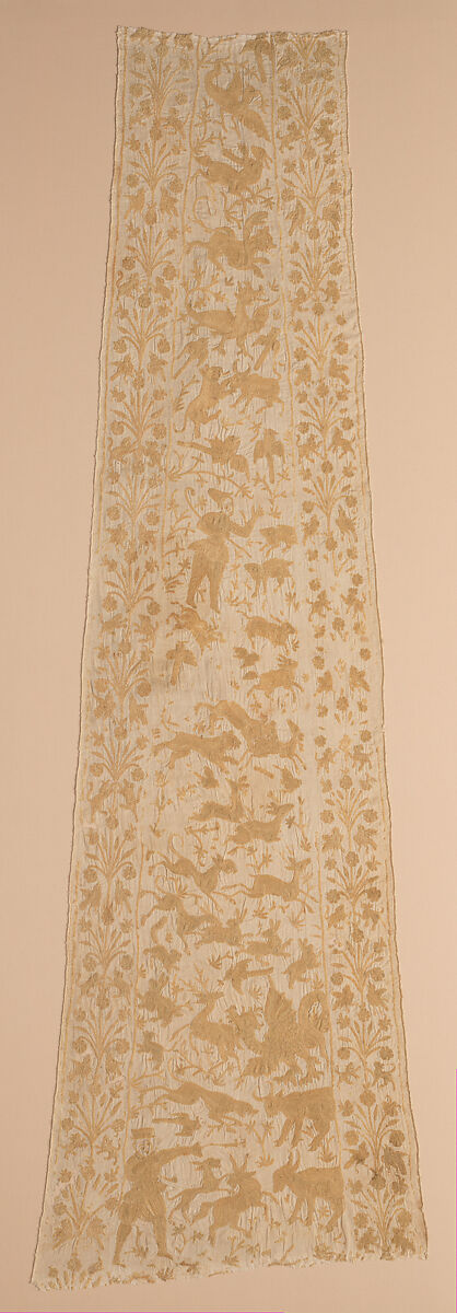 Panel from a Mantle or Apron, Cotton, tasar silk; plain weave, embroidered