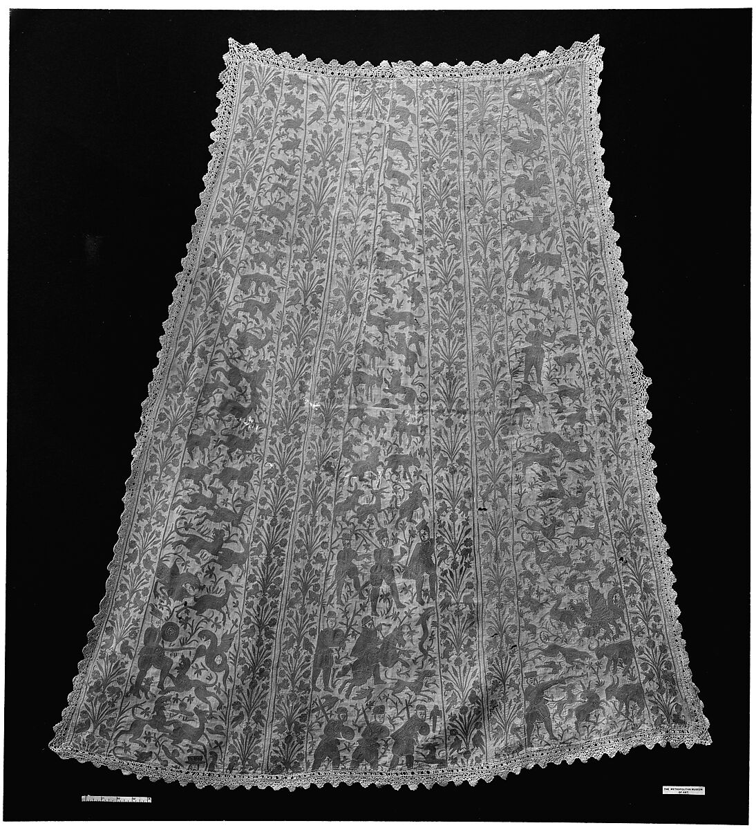 Panel from a Mantle or Apron, Cotton, tasar silk; plain weave, embroidered