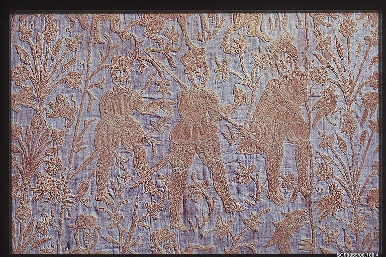 Panel from a Mantle or Apron, Cotton, tasar silk; plain weave, embroidered