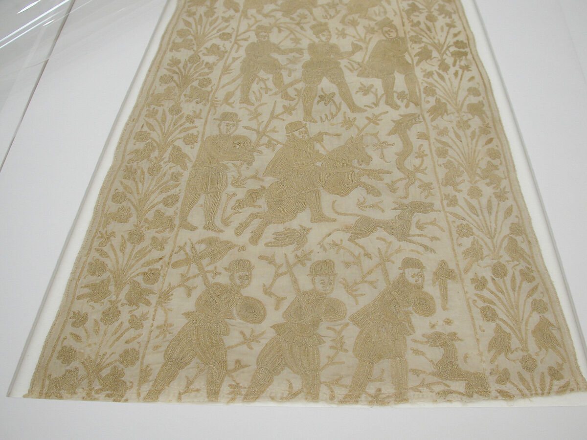 Panel from a Mantle or Apron, Cotton, tasar silk; plain weave, embroidered