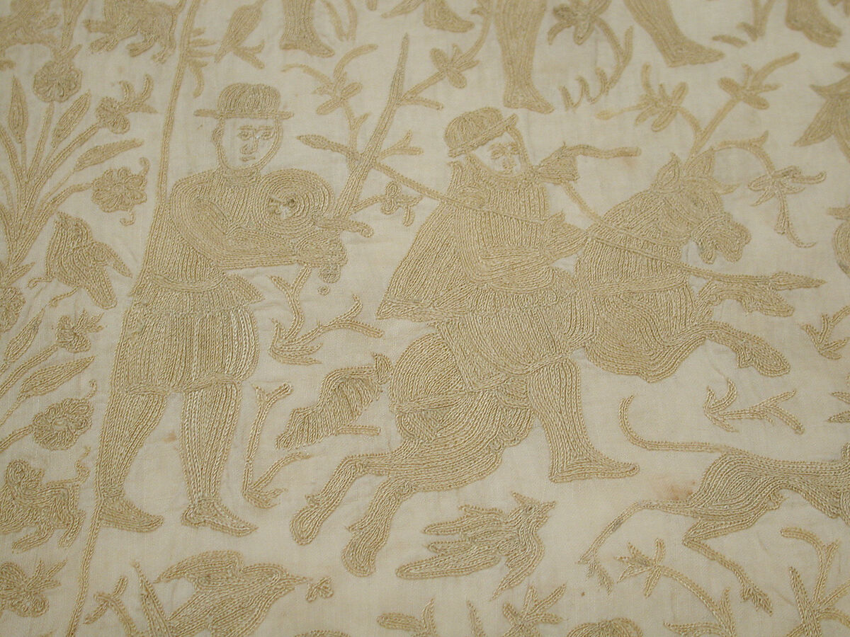 Panel from a Mantle or Apron, Cotton, tasar silk; plain weave, embroidered