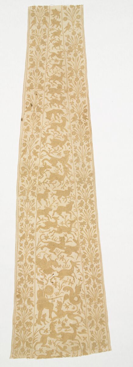 Panel from a Mantle or Apron, Cotton, tasar silk; plain weave, embroidered 