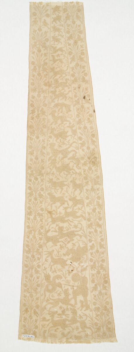 Panel from a Mantle or Apron, Cotton, tasar silk; plain weave, embroidered