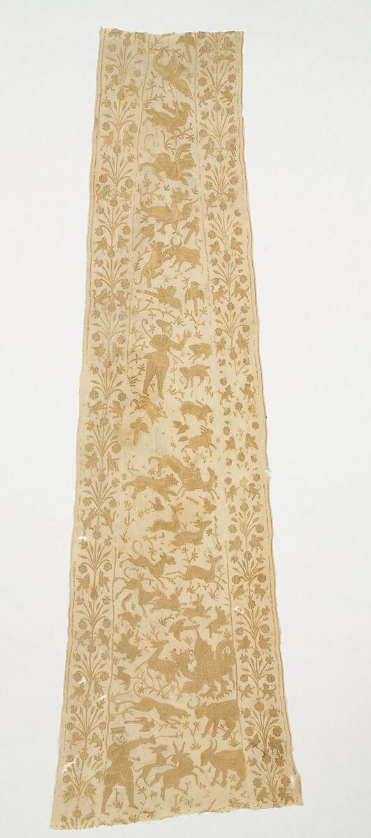 Panel from a Mantle or Apron, Cotton, tasar silk; plain weave, embroidered