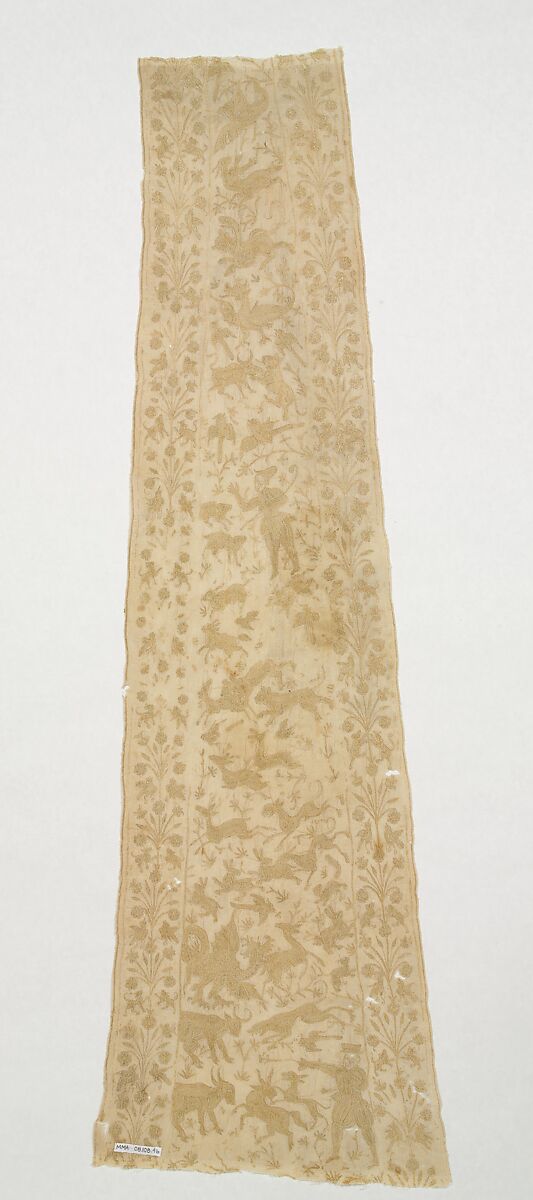 Panel from a Mantle or Apron, Cotton, tasar silk; plain weave, embroidered
