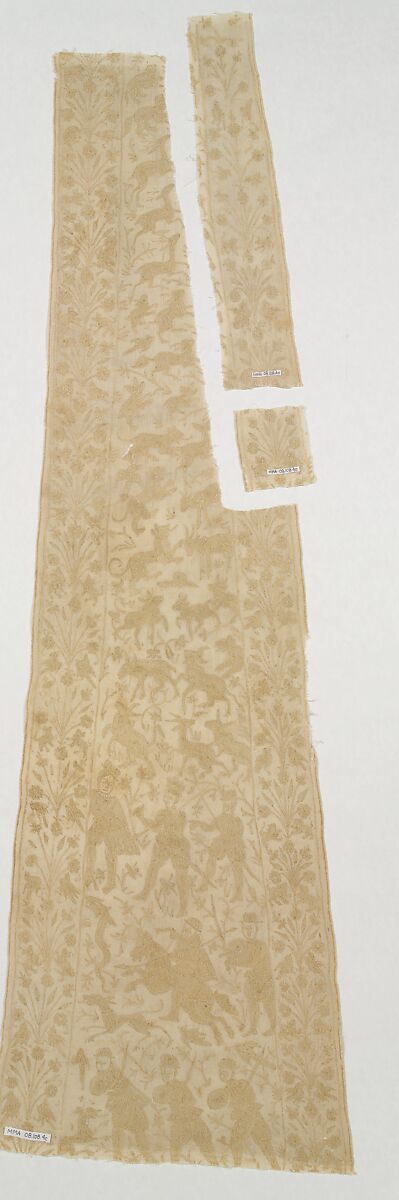 Panel from a Mantle or Apron, Cotton, tasar silk; plain weave, embroidered