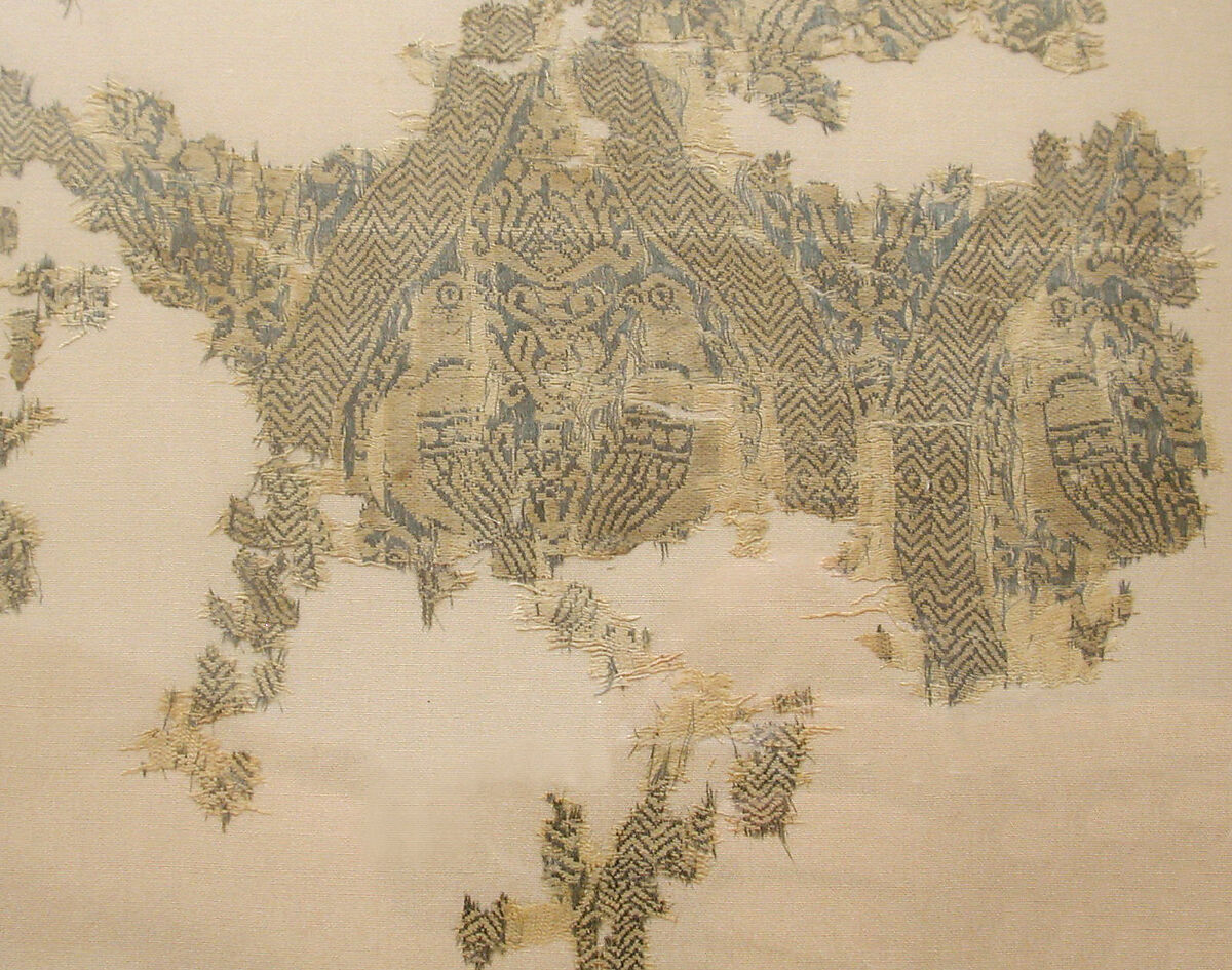 Textile Fragment with Addorsed Parrots and Griffins, Silk; lampas