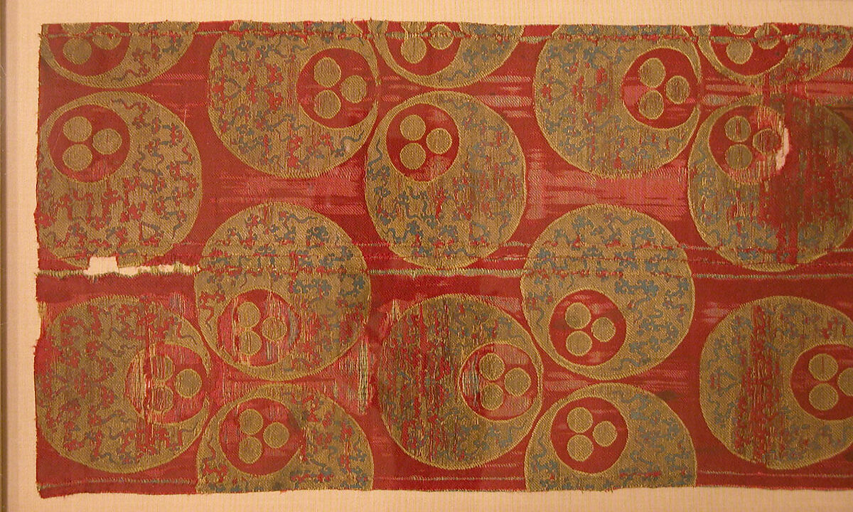 Textile with Large Chintamani Design, Silk, metal wrapped thread; lampas (kemha)