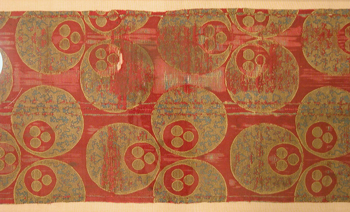 Textile with Large Chintamani Design, Silk, metal wrapped thread; lampas (kemha)