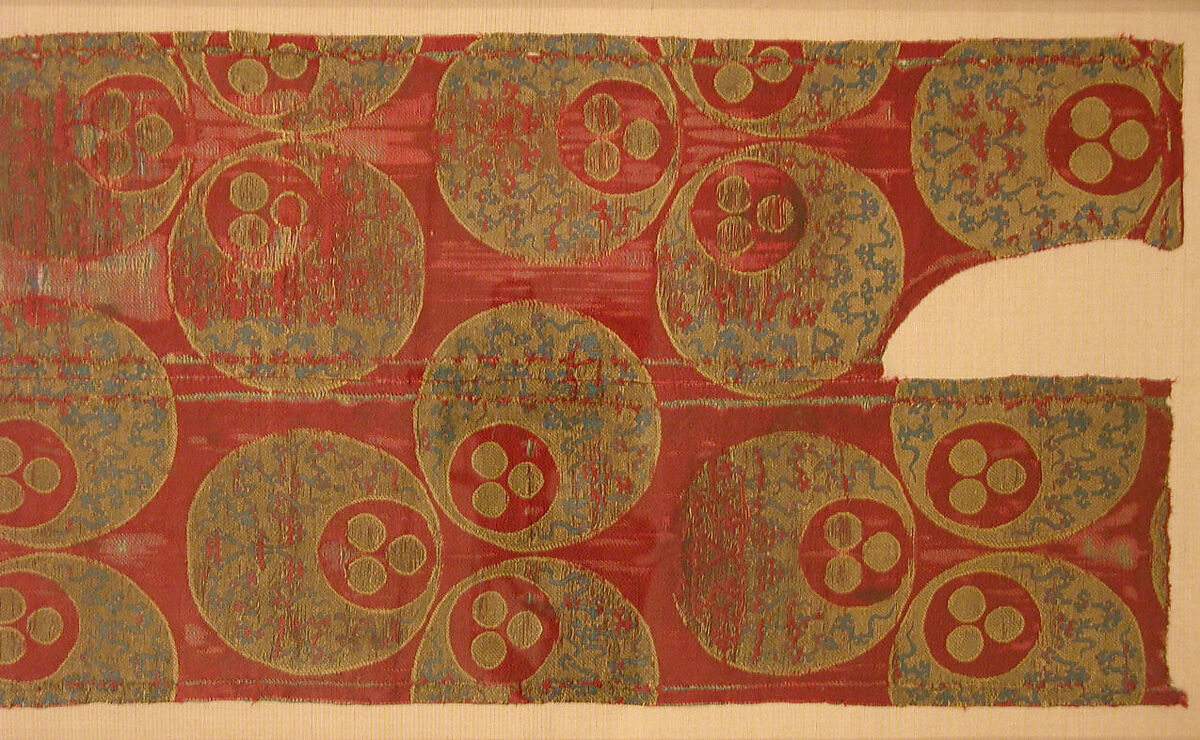 Textile with Large Chintamani Design, Silk, metal wrapped thread; lampas (kemha)