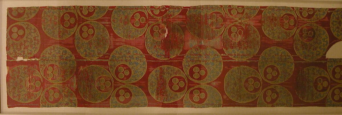 Textile with Large Chintamani Design, Silk, metal wrapped thread; lampas (kemha)