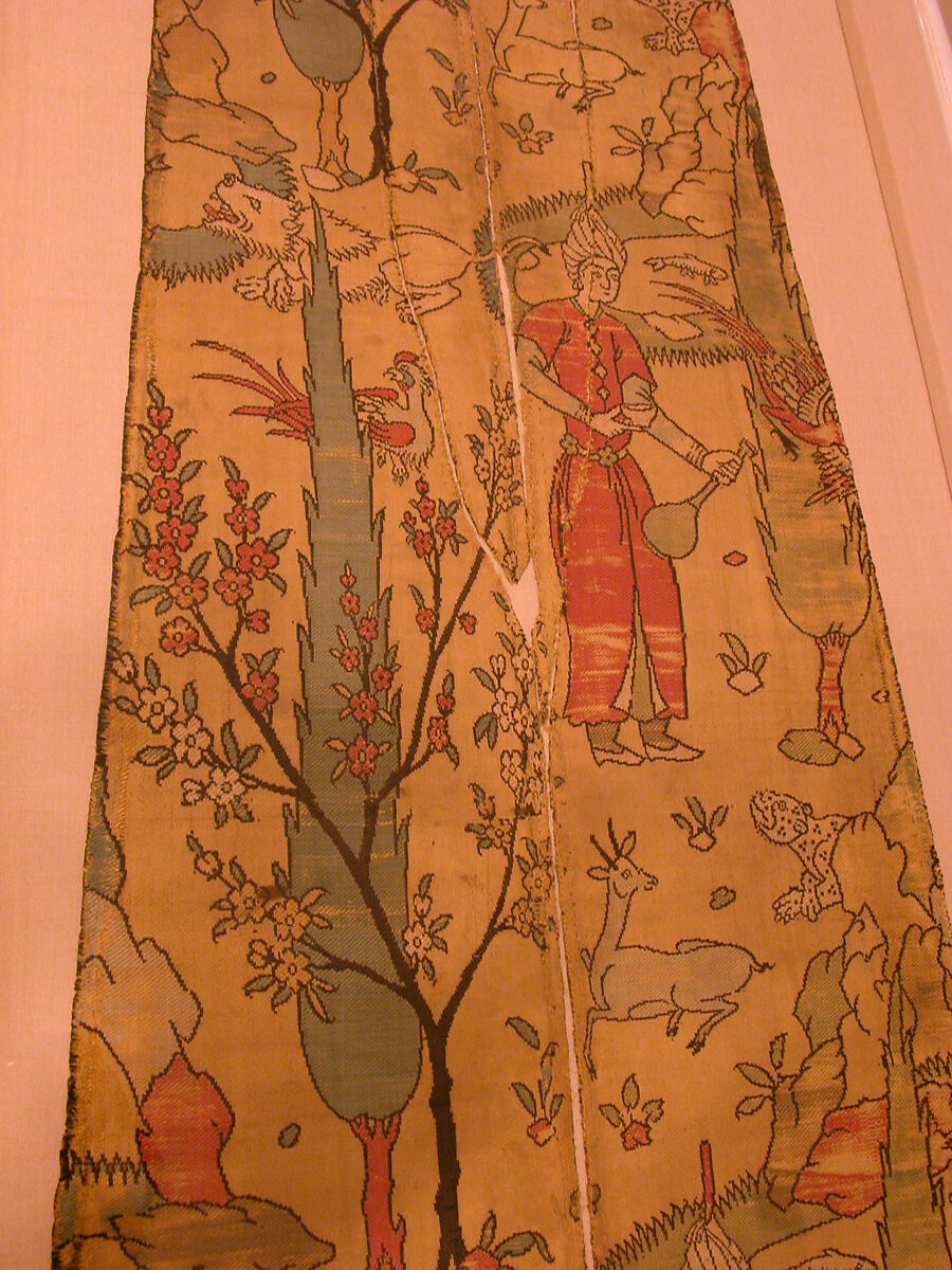 Textile Fragment Depicting a Figure in a Landscape, Silk; lampas