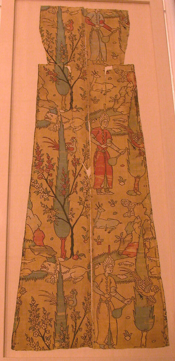 Textile Fragment Depicting a Figure in a Landscape, Silk; lampas