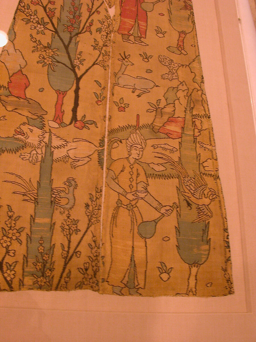 Textile Fragment Depicting a Figure in a Landscape, Silk; lampas