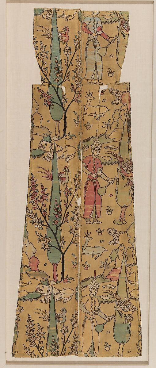 Textile Fragment Depicting a Figure in a Landscape, Silk; lampas 