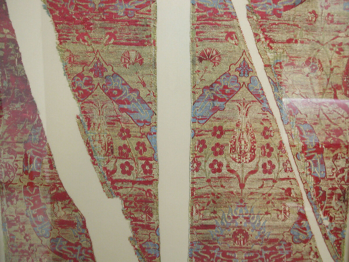 Textile Fragment, Silk and metal wrapped thread