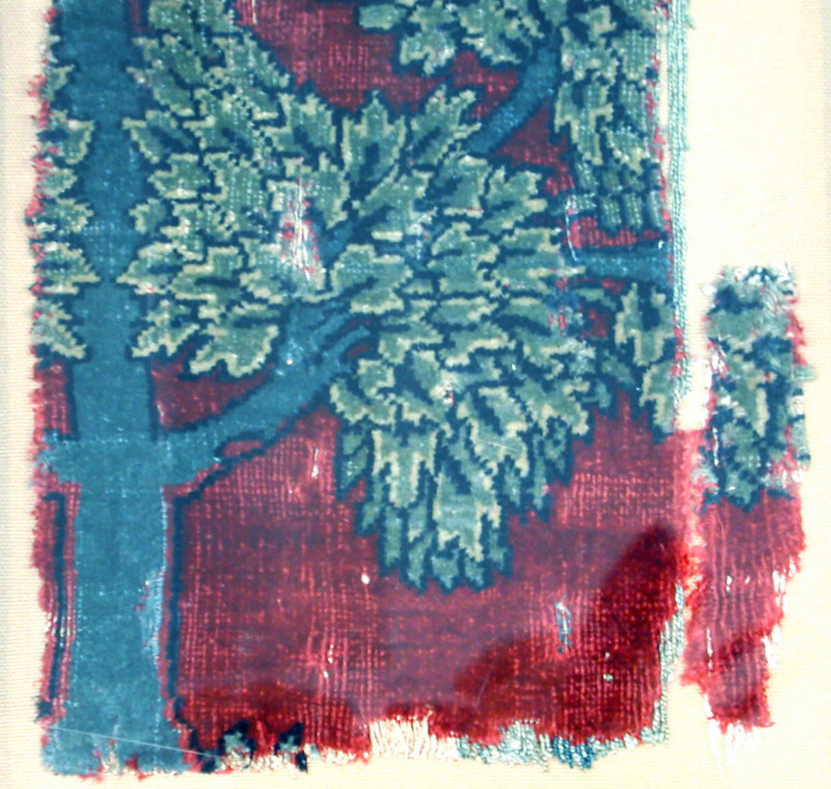 Pashmina Carpet Fragment, Silk (warp and weft), pashmina wool (pile); asymmetrically knotted pile