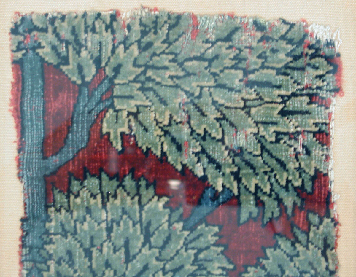 Pashmina Carpet Fragment, Silk (warp and weft), pashmina wool (pile); asymmetrically knotted pile