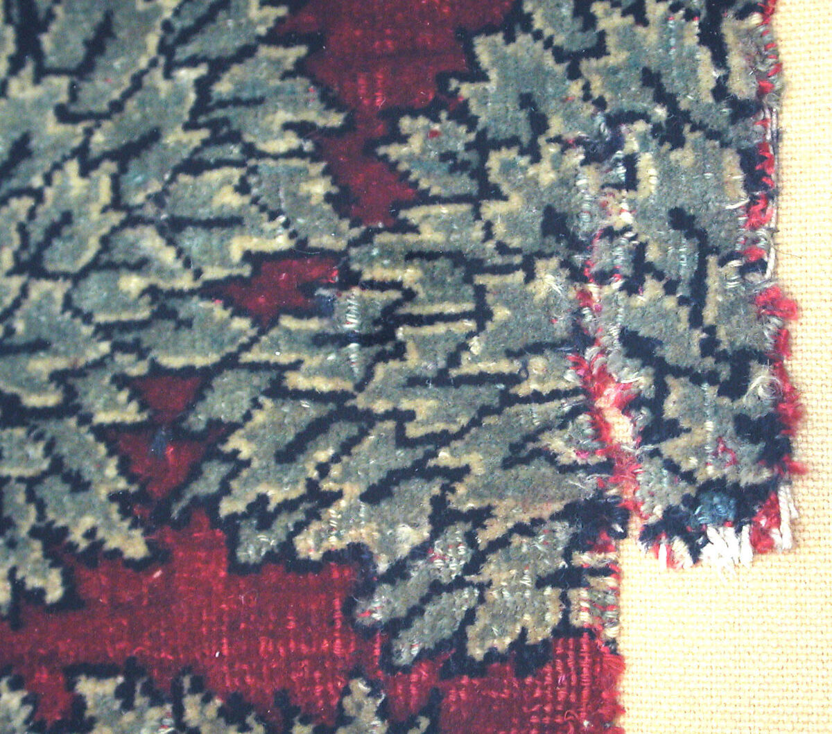 Pashmina Carpet Fragment, Silk (warp and weft), pashmina wool (pile); asymmetrically knotted pile