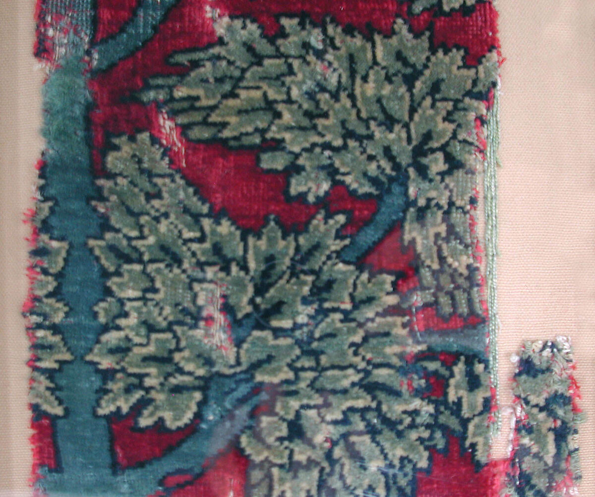 Pashmina Carpet Fragment, Silk (warp and weft), pashmina wool (pile); asymmetrically knotted pile