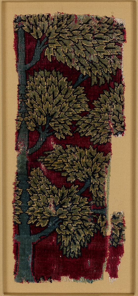 Pashmina Carpet Fragment, Silk (warp and weft), pashmina wool (pile); asymmetrically knotted pile 