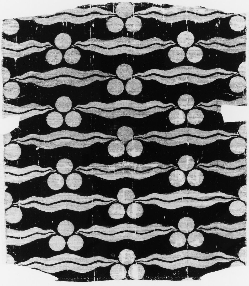 Fragmentary Silk Velvet with Repeating Tiger-stripe and 'Chintamani' Design, Silk, metal wrapped thread; cut and voided velvet (çatma), brocaded