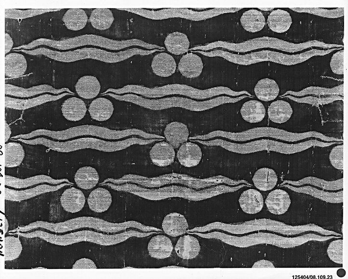 Fragmentary Silk Velvet with Repeating Tiger-stripe and 'Chintamani' Design, Silk, metal wrapped thread; cut and voided velvet (çatma), brocaded