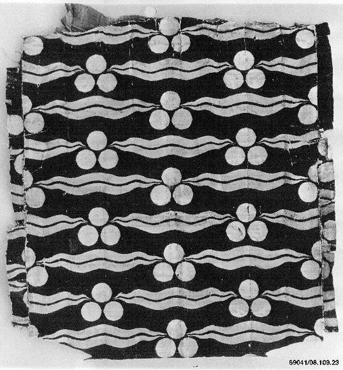 Fragmentary Silk Velvet with Repeating Tiger-stripe and 'Chintamani' Design, Silk, metal wrapped thread; cut and voided velvet (çatma), brocaded