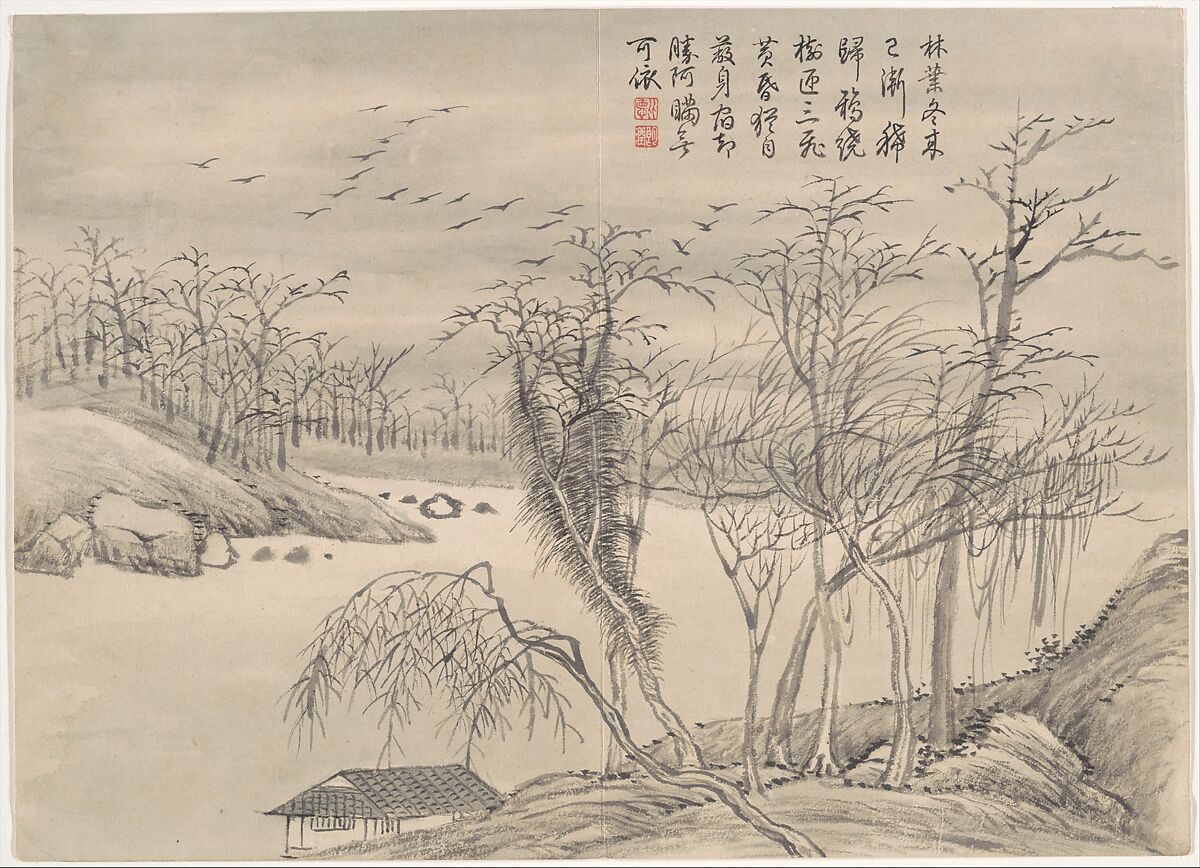 Winter Landscapes and Flowers, Qian Weicheng (Chinese, 1720–1772), Album of twelve paintings; ink and color on paper, China 