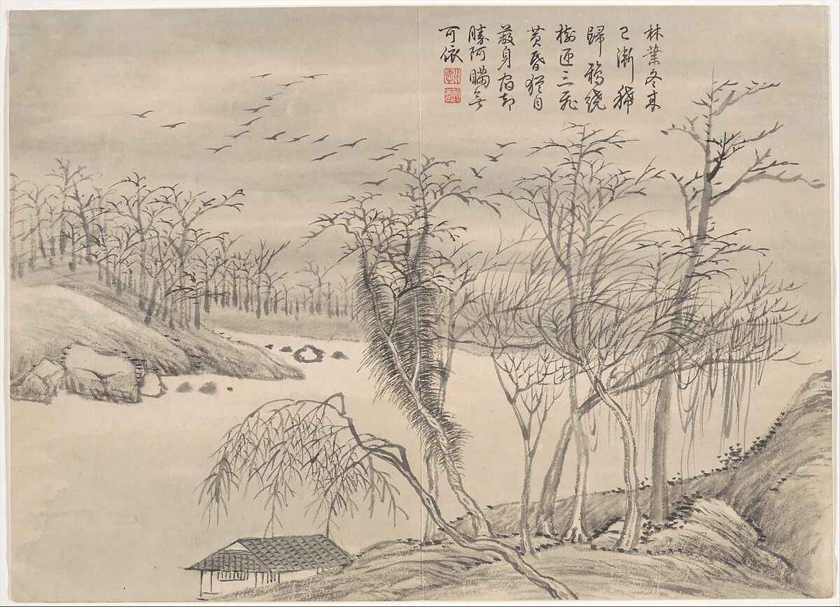 Winter landscapes and flowers, Qian Weicheng (Chinese, 1720–1772), Album of twelve paintings; ink and color on paper, China 