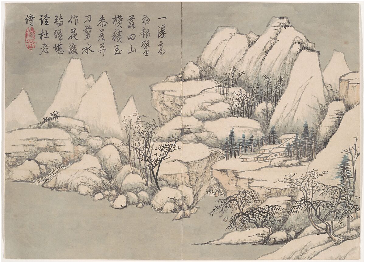Winter Landscapes and Flowers, Qian Weicheng (Chinese, 1720–1772), Album of twelve paintings; ink and color on paper, China 